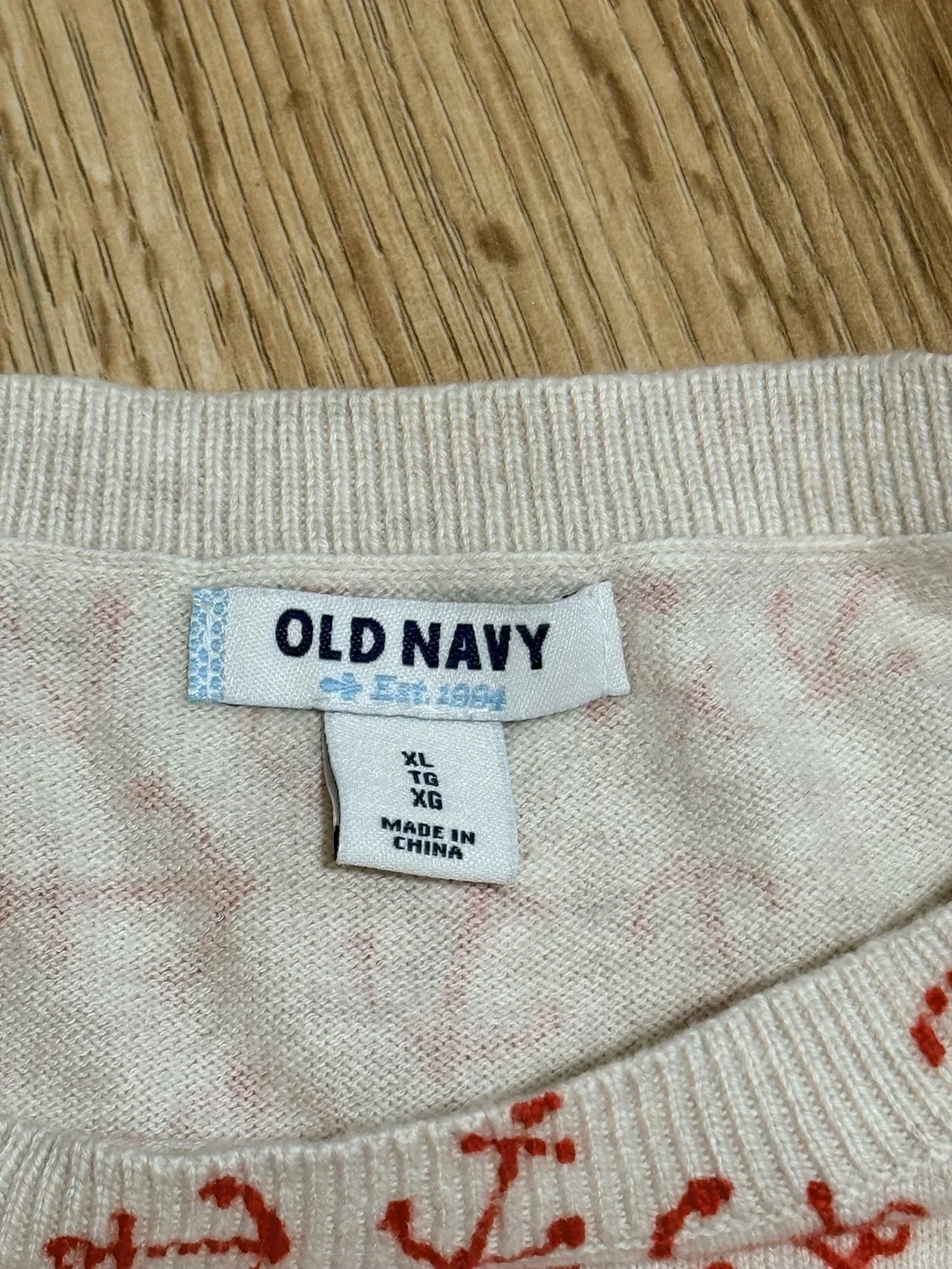 Old Navy White Long-Sleeve Tee with Red Anchor Print